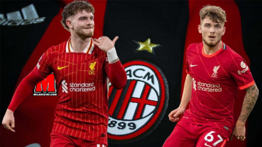 Harvey Elliott me fanellën e Liverpool, i lidhur me merkaton e Milanit.