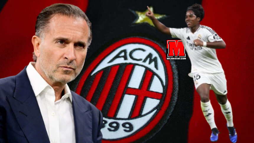 Endrick me fanellën e Real Madridit gjatë një ndeshjeje dhe pronali I Milanit Gerry Cardinale