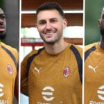 Fikayo Tomori, Youssouf Fofana dhe Santiago Gimenez me fanellën e Milanit gjatë një stërvitjeje