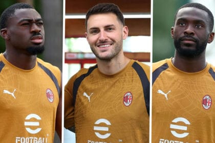 Fikayo Tomori, Youssouf Fofana dhe Santiago Gimenez me fanellën e Milanit gjatë një stërvitjeje