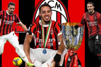Mesfushori Ismaël Bennacer duke përshëndetur tifozët e Milan pas fitimit të titullit kampion pas daljes nga stadiumi San Siro