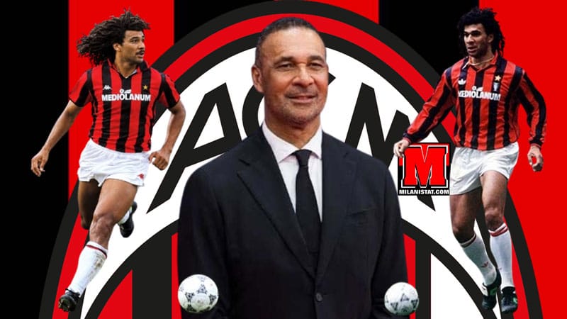 Ruud Gullit, ish legjenda e Milanit veshur me fanellën kuqezi dhe duke pozuar per mediat