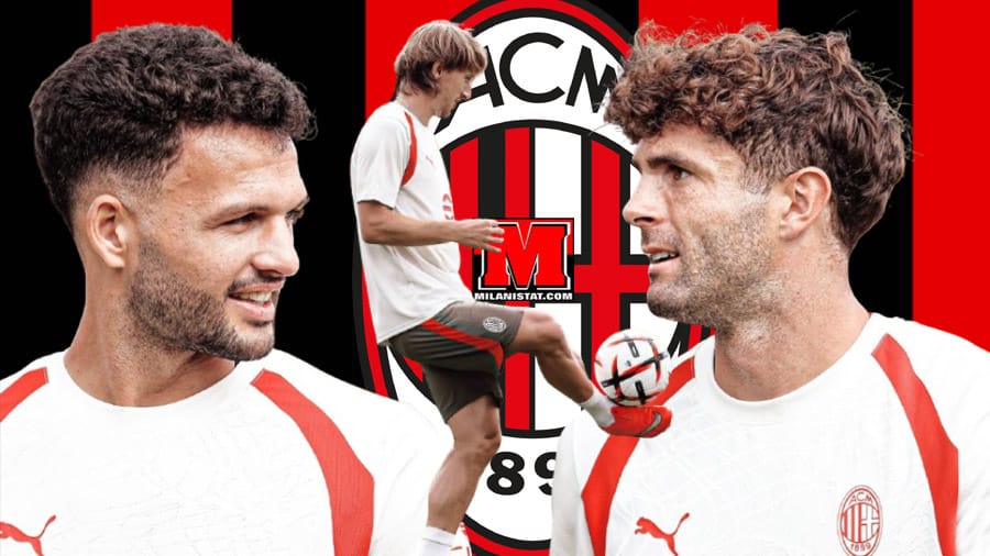 Lojtarët e klubit të Milanit Ramos, Modric dhe Pulisic gjatë seancës stërvitore në qendrën sportive Milanello