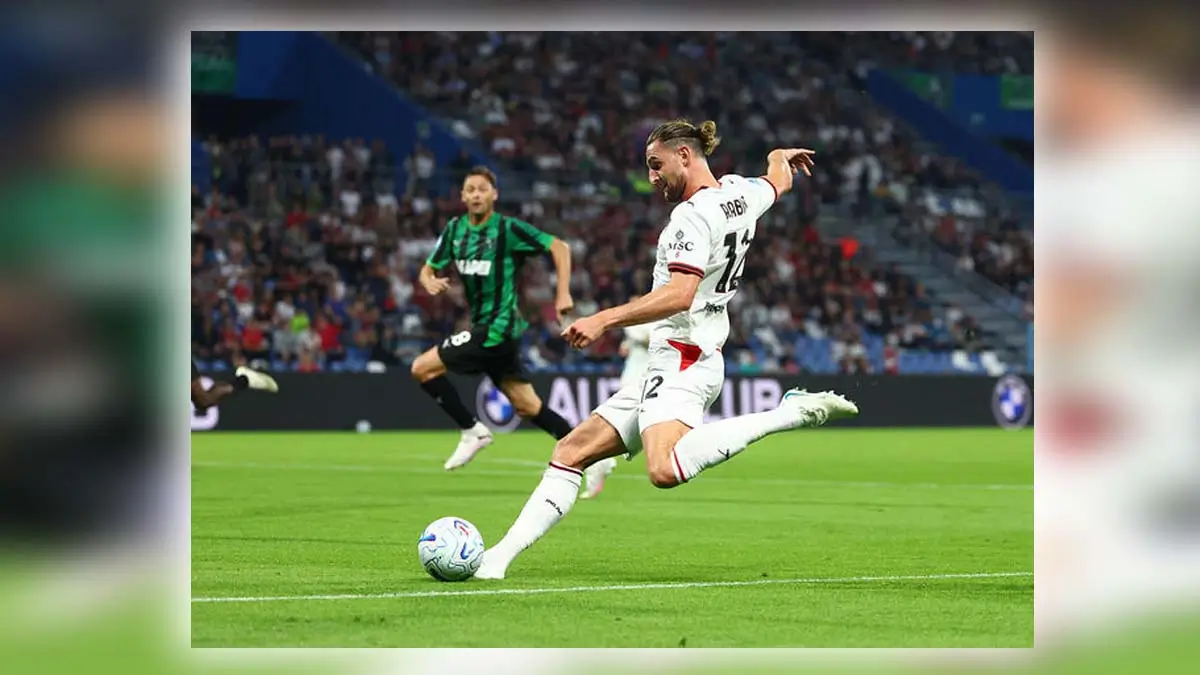 Milan, francezi Rabiot ne momentin e goditjes së topit ne golin kundër Sassuolo