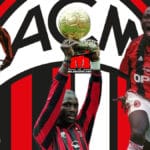 George Weah me fanellën kuqezi të Milanit duke festuar një gol dhe Topin e Artë